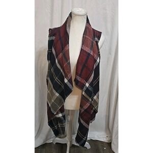 Victory Outfitters Open Cardigan Vest With‎ Pockets Plaid Flannel Women's Size L
